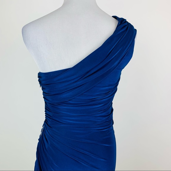 Eliza J Blue One Shoulder Ruched Cocktail Dress Sz 6 - Picture 10 of 12